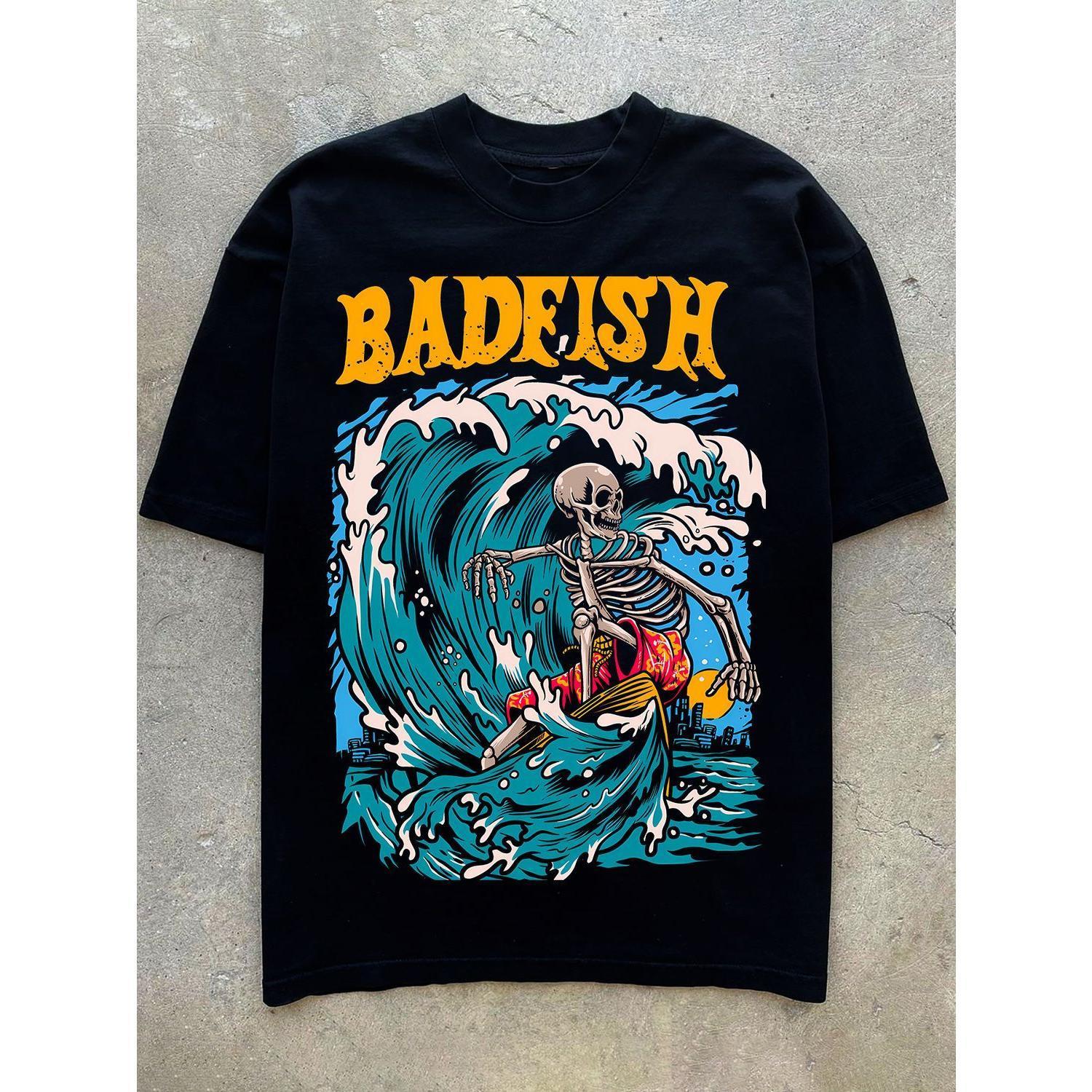 [COSCHIC]Badfish American Surf Print Hip-Hop Tee